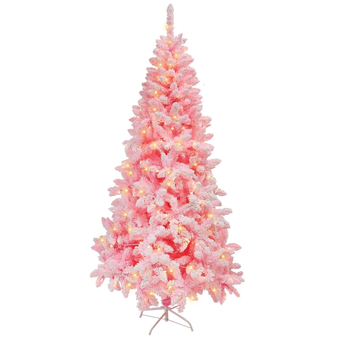 Christmas Flocked Pink Tree 210cm Pre-Lit - affordable Christmas decoration NZ